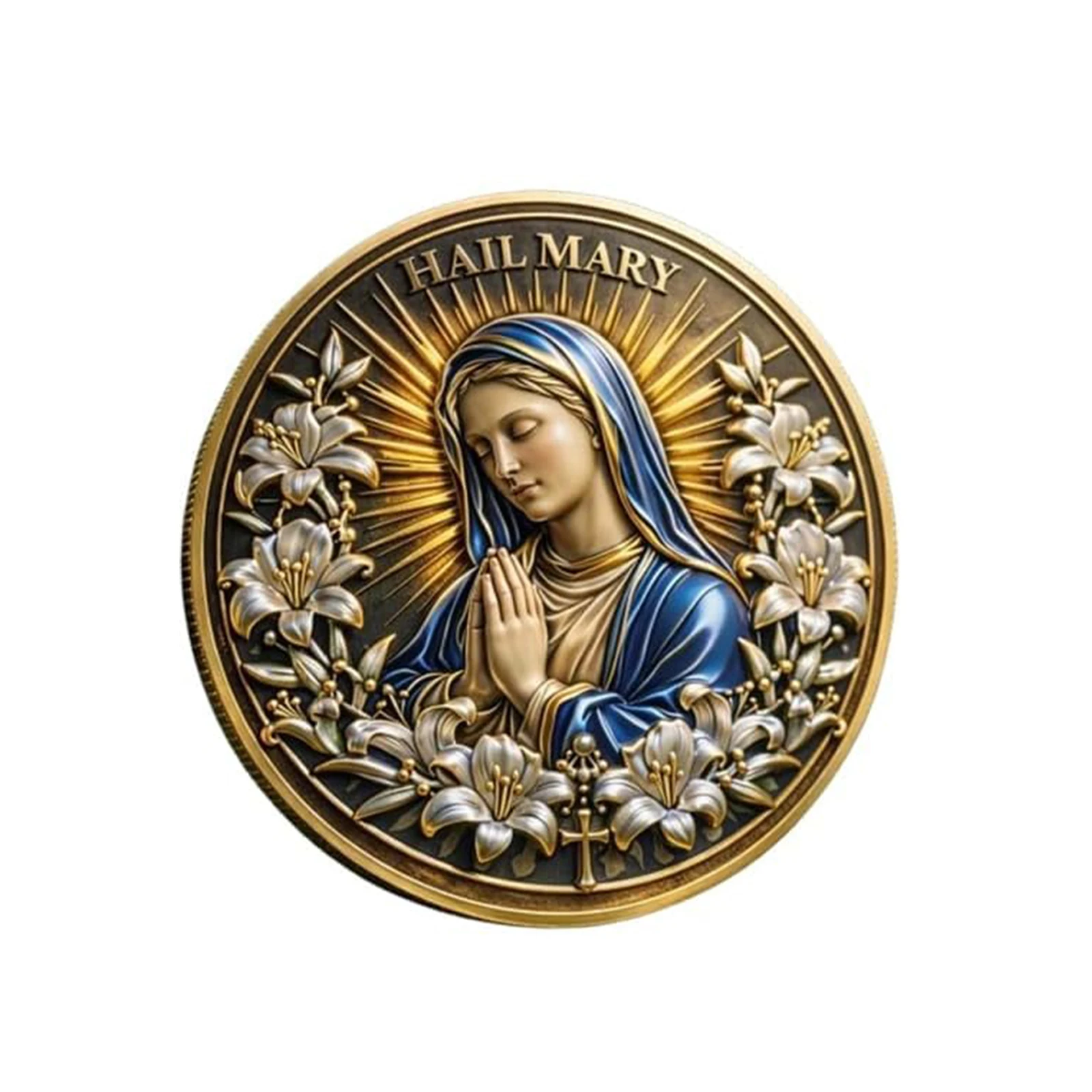 Virgin Mary Jesus Religious Coin - Inspirational Bible Verse Medallion, Faith-Based Gifts for Spiritual Encouragement for Family