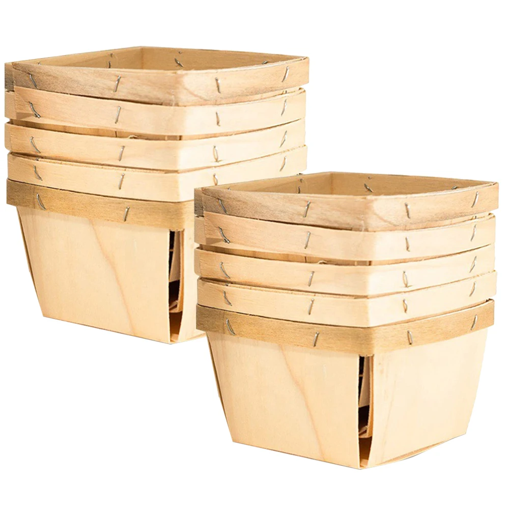 

10Pcs Wooden Fruit Basket Rustic Storage Organizer for Home Kitchen Restaurant Picnics Decorative Sundries Holder