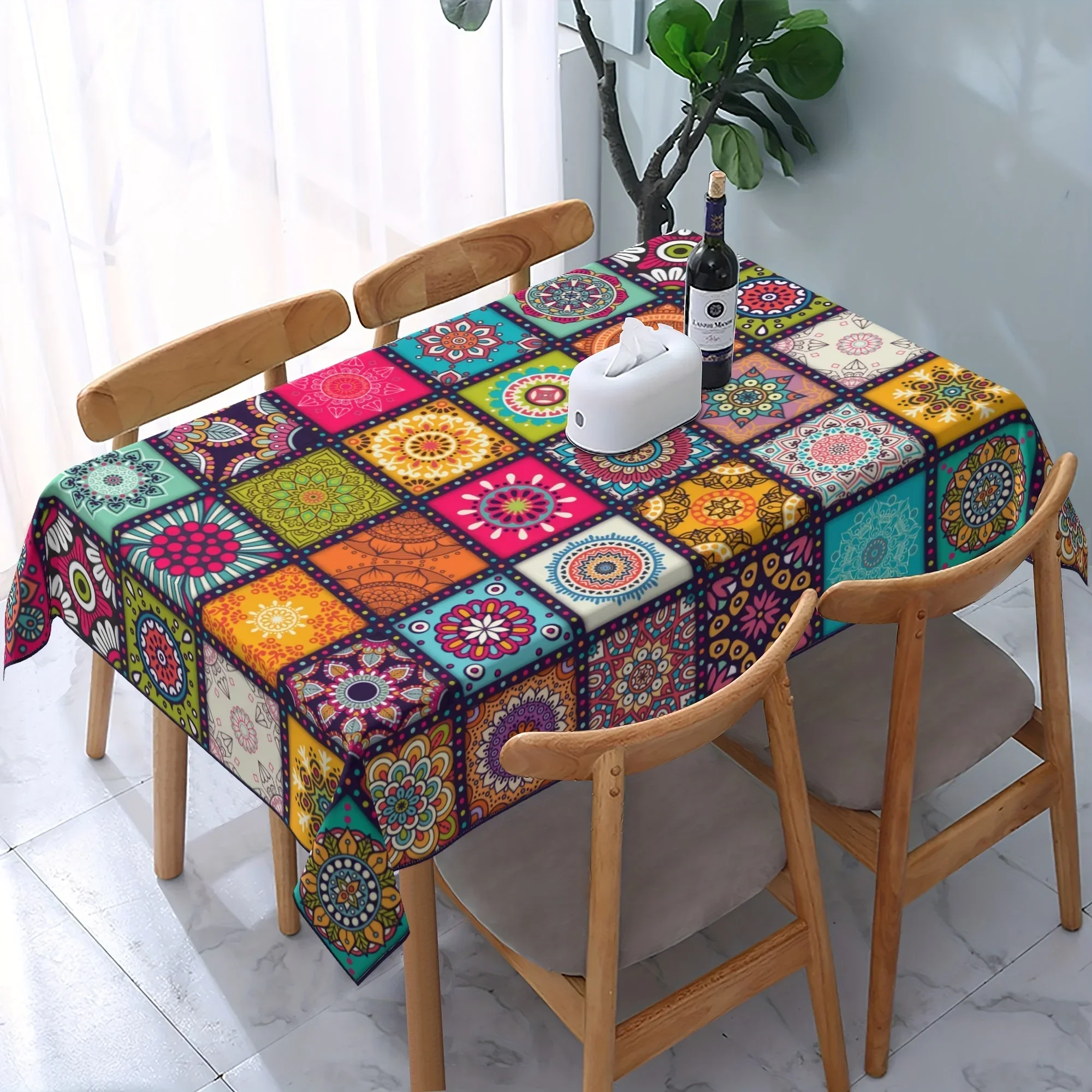 2024 August collections Rectangle Polyster Tablecloth Mandala Bohemian Circular Colorful Table Cloth