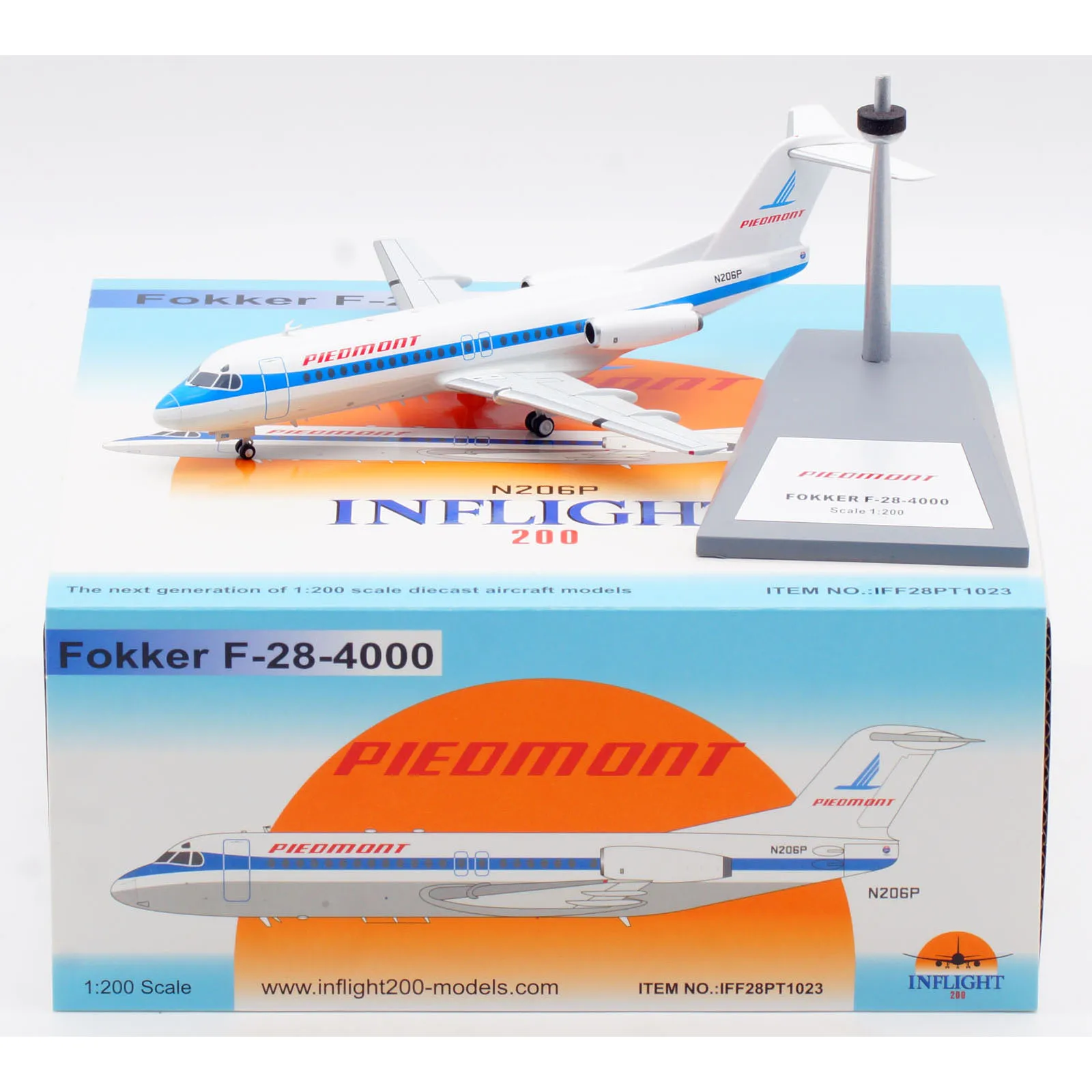 IFF28PT1023 Alloy Collectible Plane Gift INFLIGHT 1:200 Piedmont Airlines FOKKER F-28-4000 Diecast Aircraft Jet Model N206P