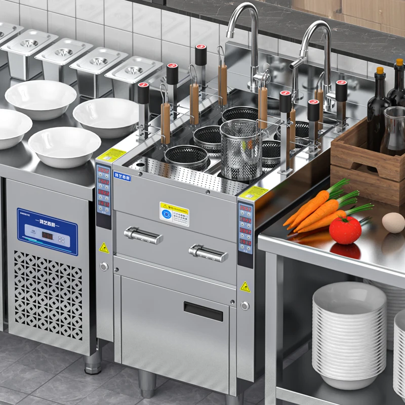 Commercial Induction Noodle Cooker with Automatic Lift Vertical Noodle Cooking hine