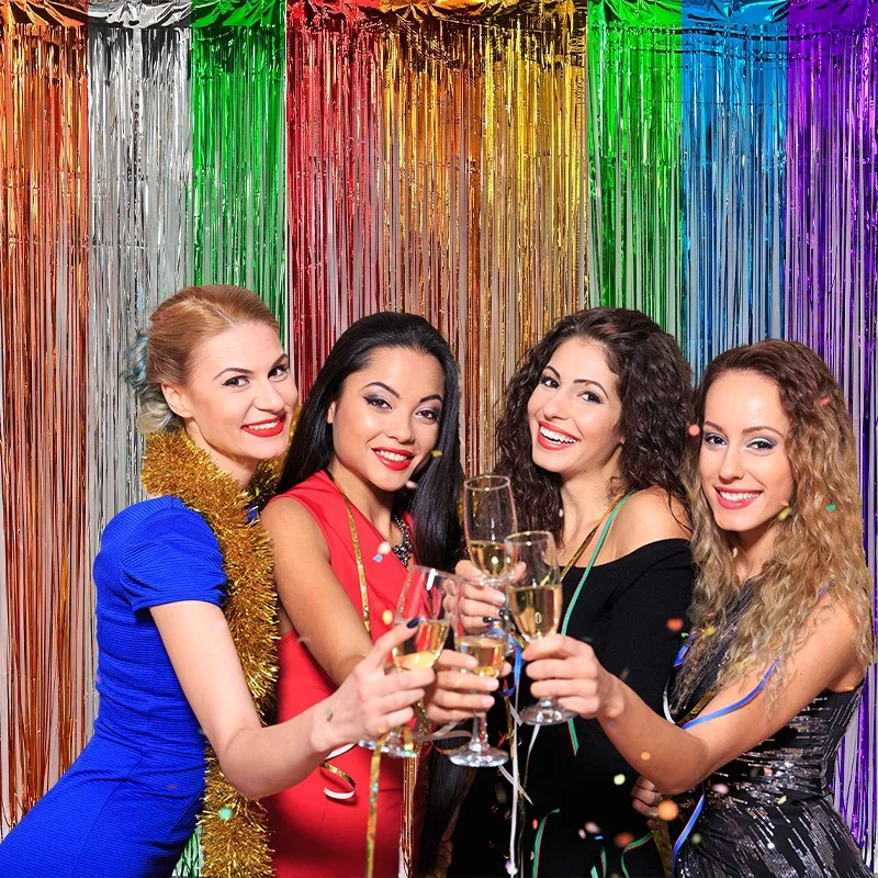 

2m Dual Color Rain Curtain Party Decorations Background for Birthday Valentine Stage Wedding Scene Decoration