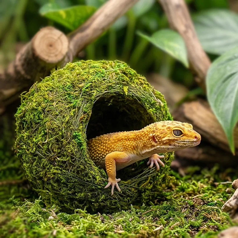 Reptile Humidity Hide – Moisture Retention Cave for Snakes & Leopard Geckos, Natural Moss Terrarium Decor for Bio-Active Setup
