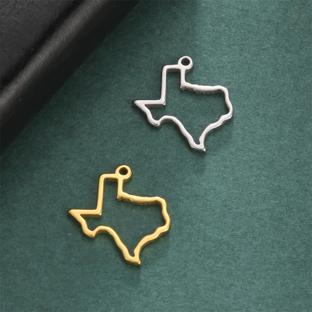 My Shape Texas Map Pendant Stainless Steel Map Charms for Necklace Bracelets DIY Jewelry Making Accessories Gift Wholesale 10pcs