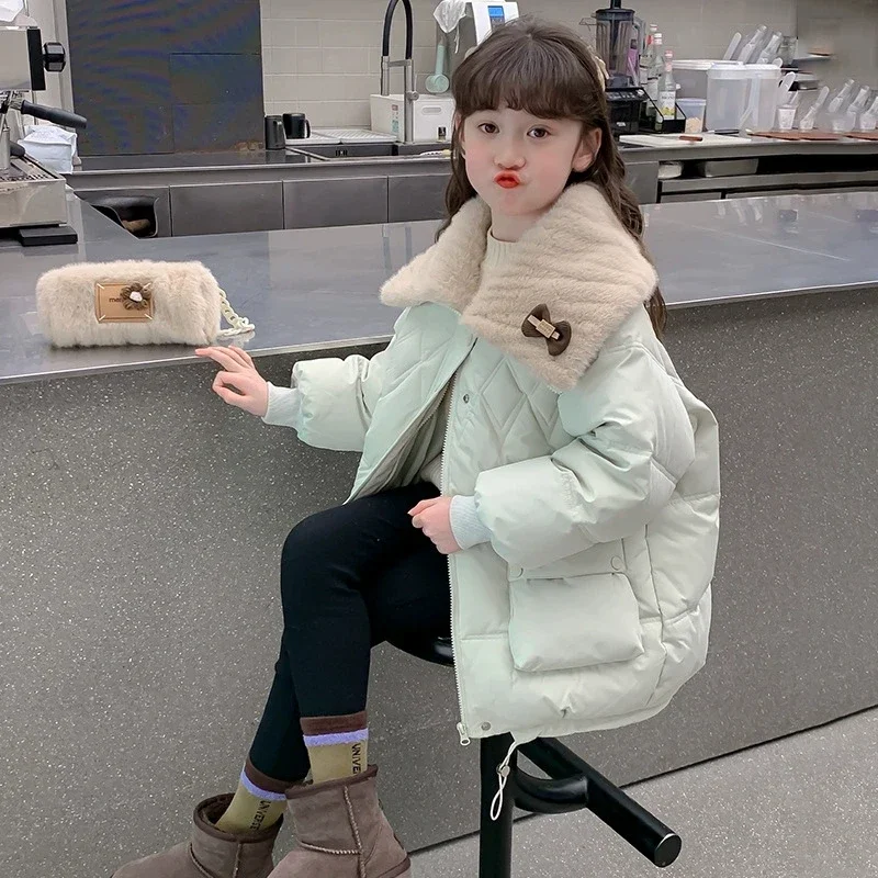 

Хлопковое пальто для девочек с плюшевым воротником, теплая зимняя одежда для маленьких девочек, плотная детская одежда, милое детское пальто + плюшевая сумка RM87