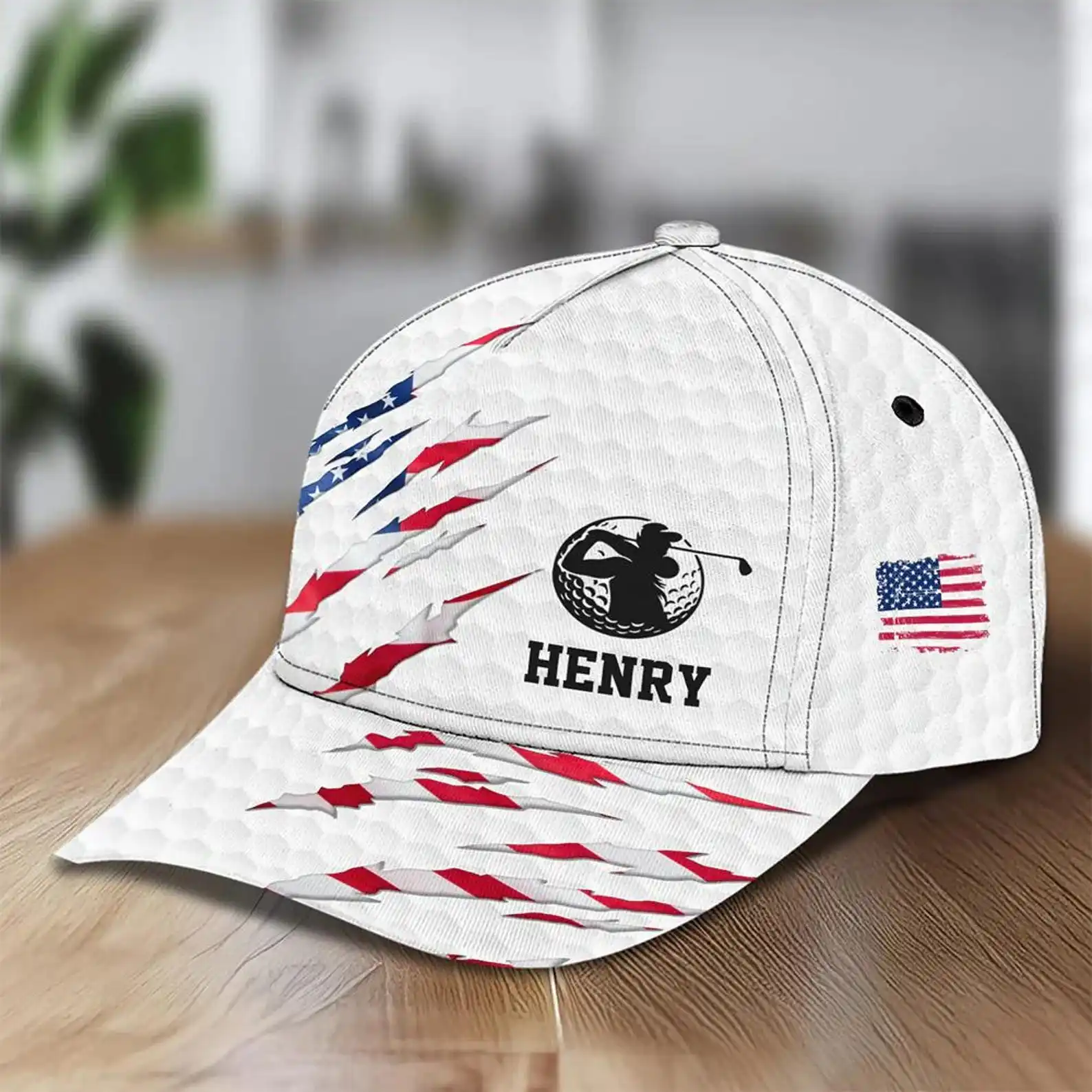 Custom Personalized Golf Ball Pattern American Flag Classic Cap Custom Golfer Hat Patriotic Gift For Golf Lovers Men Women