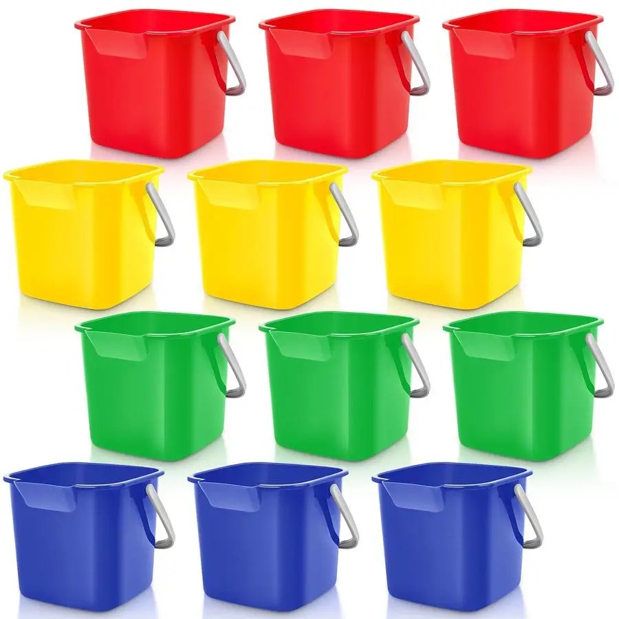 

12 Pcs Sanitizing Bucket 3 Quart Cleaning Pail Small Detergent Square, Spout and Handle Plastic Utility Sanitizer Buckets for Re