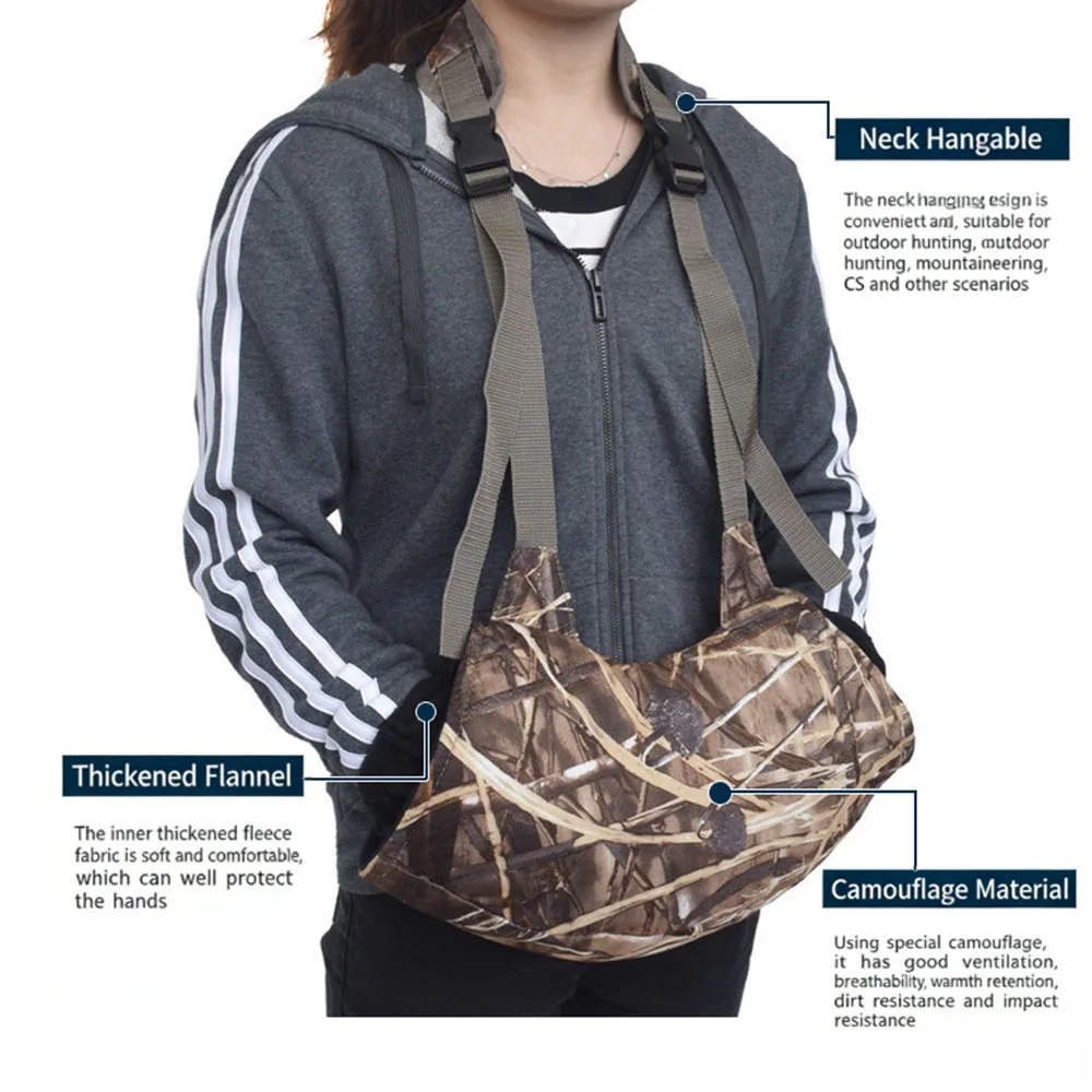 Unisex Fleece Hand Muff Pak Warmer with Small Zippered Pocket Adjustable Thermal Hand for Hunting Outdoor Camouflage Insulation