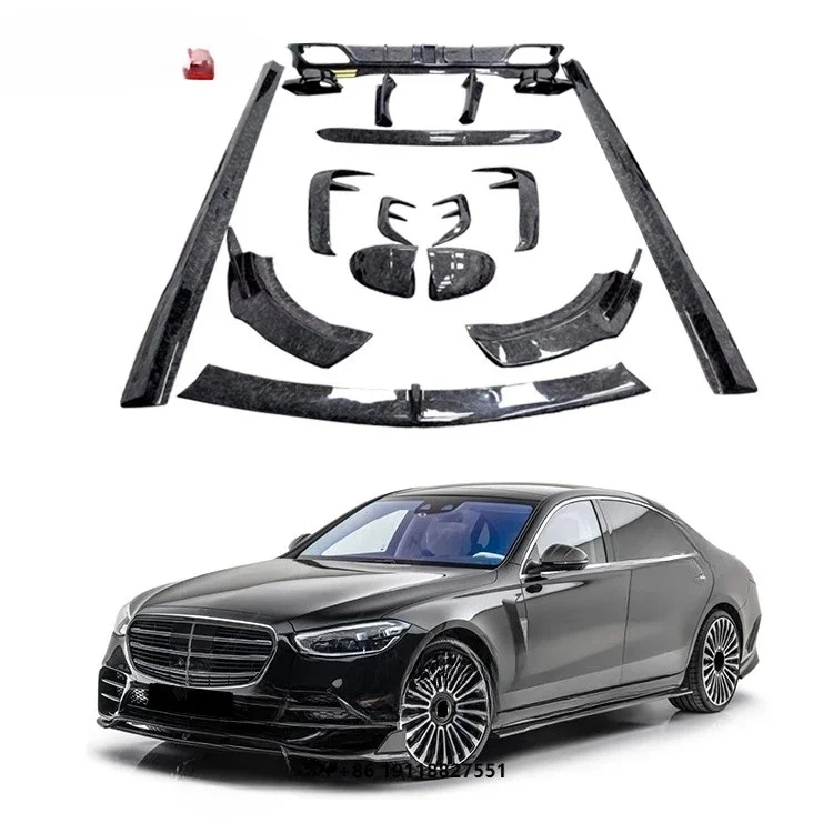 Forged Carbon Fiber Car Accessories for W223 to M Style Front Lip Rear Diffuser Side Skirts Spoiler Bodykit