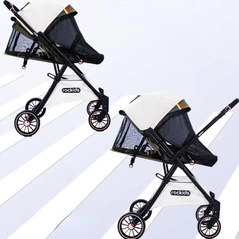 Two-way High View Baby Strollers, Can Sit and Lie Down Foldable Stroller 0-3-6 Years Old Lightweight Strollers Baby Carriage