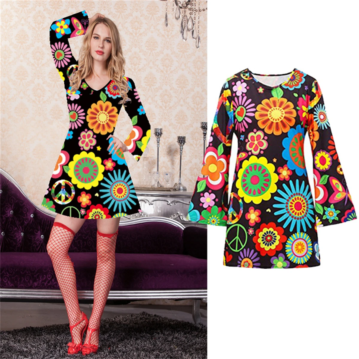 Robes d'Halloween et de Noël pour femmes, vêtements du patrimoine culturel, style rétro, années 1970, 303