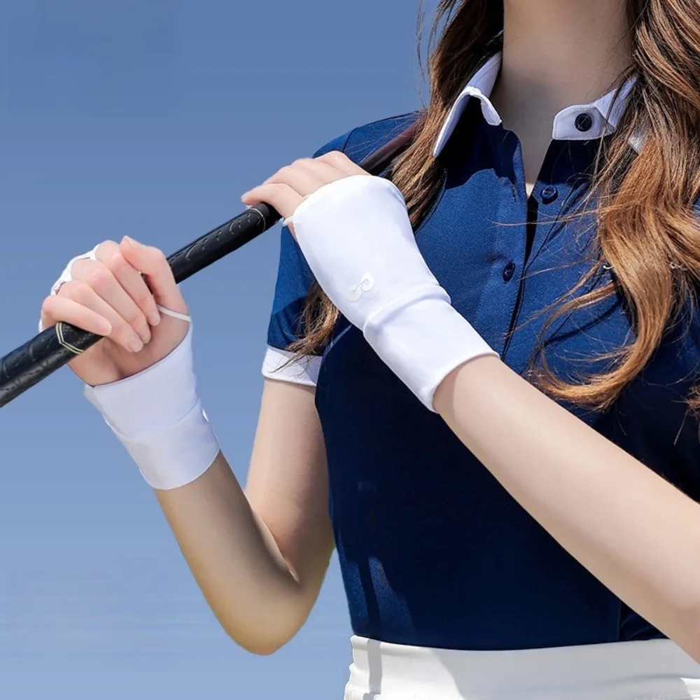 

Elastic Half Finger Golf Gloves Solid Color Anti-UV Sunscreen Gloves Protect Wrist Wristband Thin Ice Silk Mittens Unisex Gloves