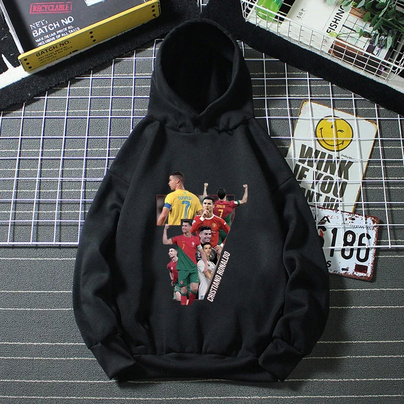 Cristiano Ronaldo Hoodie Children CR7 Hooded Sweatshirt Sports Hoodies Tops Clothing Boys Kids Black Fleece Long Sleeve Hoodies