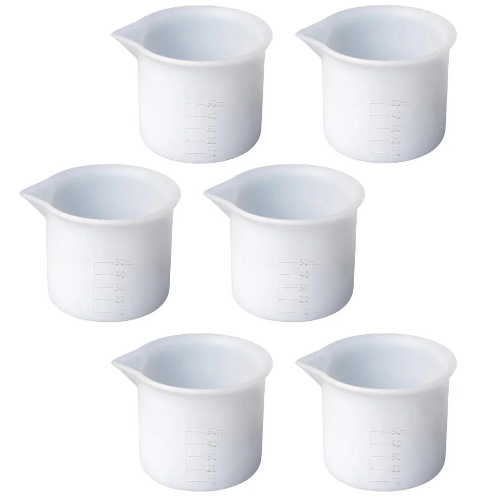 

6 Pcs Mini Measuring Cup 50ml Silicone Epoxy Resin Mixing Cups Paint DIY Accessory Crafts Supply White Tool Kit