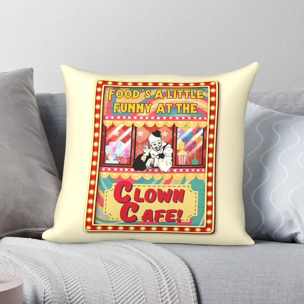 Clown Cafe With Art The Clown Pillowcase Polyester Linen Velvet Pattern Zip Decorative Pillow Case Sofa Cushion Cover 45x45