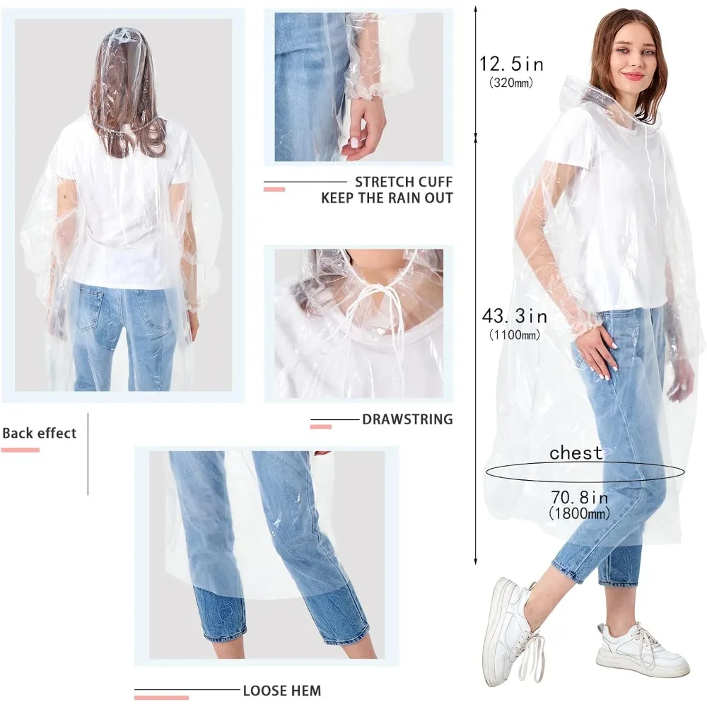 عائلة عباءات المطر للاستعمال مرة واحدة 6 عبوات/بالغين 4-10 عبوات/أطفال 6 عبوات-50% أكثر سمكًا مع الأكمام #2