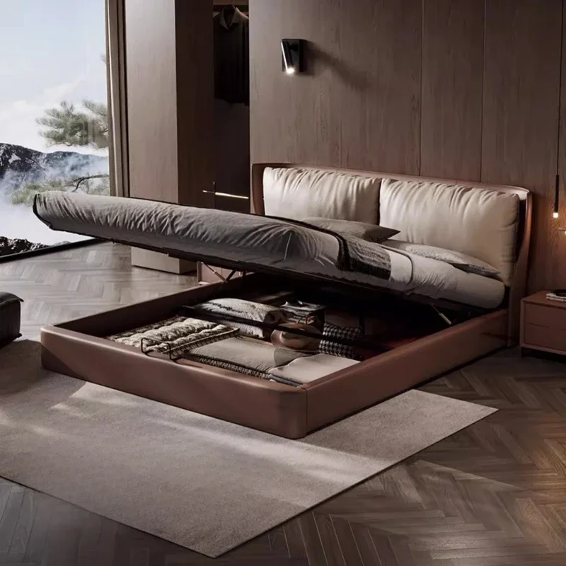Master Bedroom Floating Bed Frame Confortable Wedding Fashionable Nordic Bed Safe Genuine Leather Design Cama Casal Furnitures