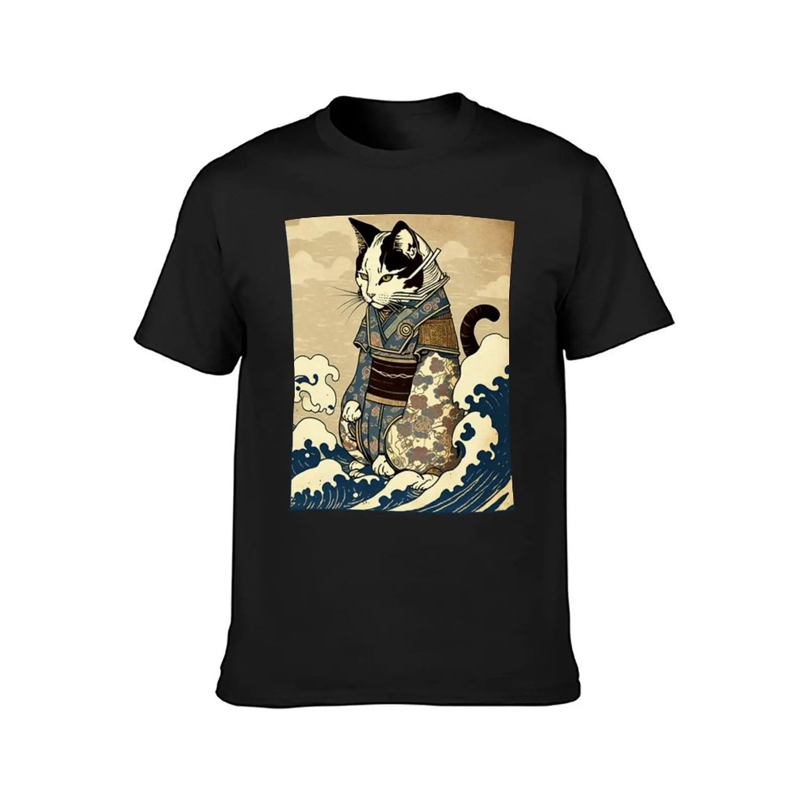 Japanese Kabuki Cat 3 in the Genre of Ukiyo-e Japanese Art Style with a Great Wave T-Shirt