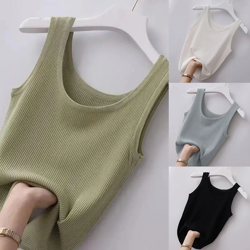 Summer Camisole Women's Plus Size Slim Fit Outer Wear with Round Neck Solid Soft Comfortable Bottoming Shirt Sleeveless Thin