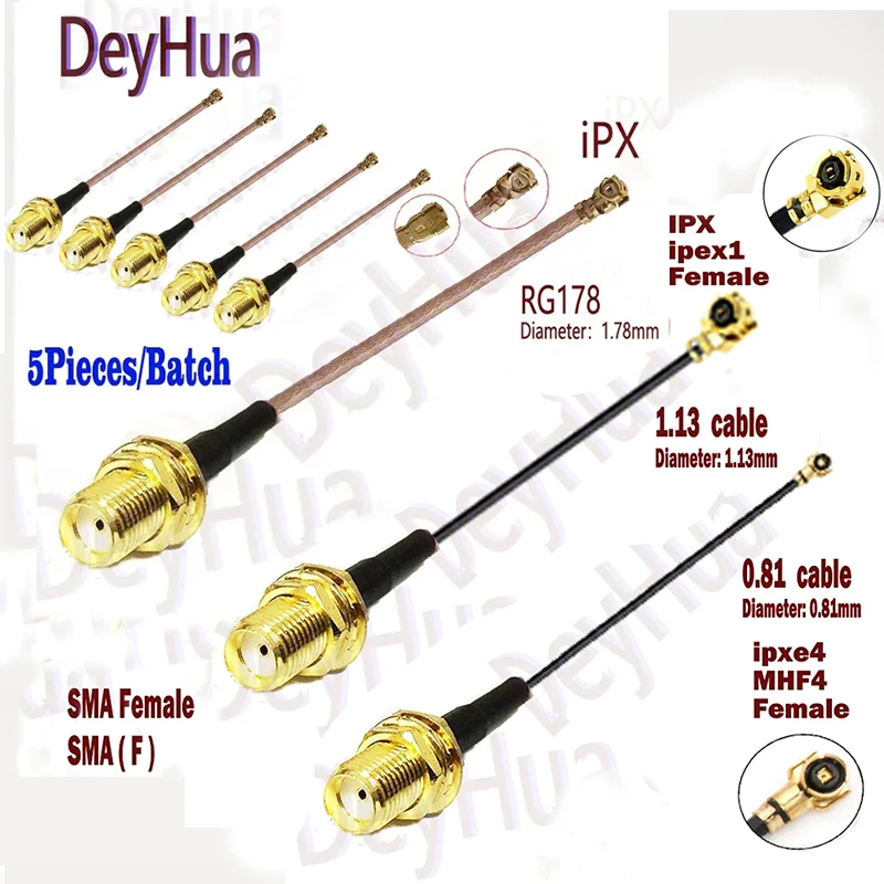 5Pieces IPX UFL IPEX4 antenna cable rf 1.13 0.81 RG178 cable SMA female male cable to IPEX/UFL tail fiber cable assembly