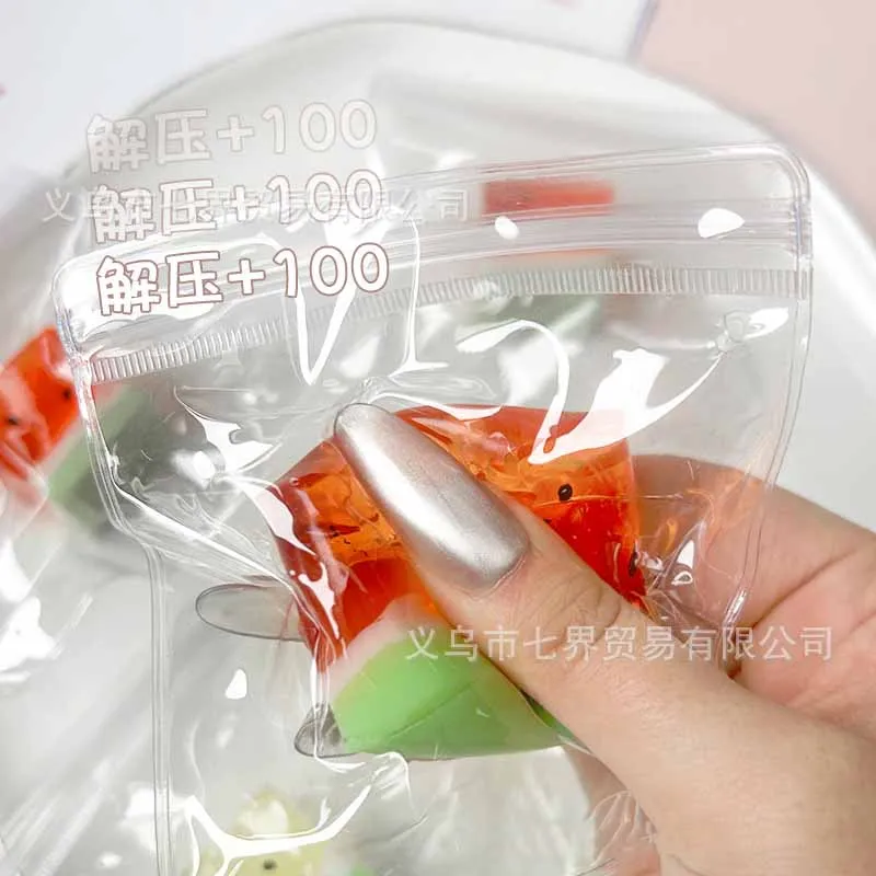 2Pcs Summer Transparent Watermelon Ice Cubes Soft Slow Rebound Toys Cute Watermelon Fruit Office Squeeze Stress Relieving Toys