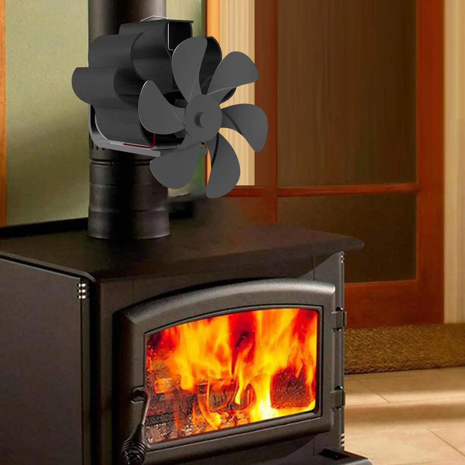 

6 Blade Durable Versatile Efficient Silent Running Logs Burning Stove Fan Height 16cm Flue Pipe Heat Powered Fireplace Fan