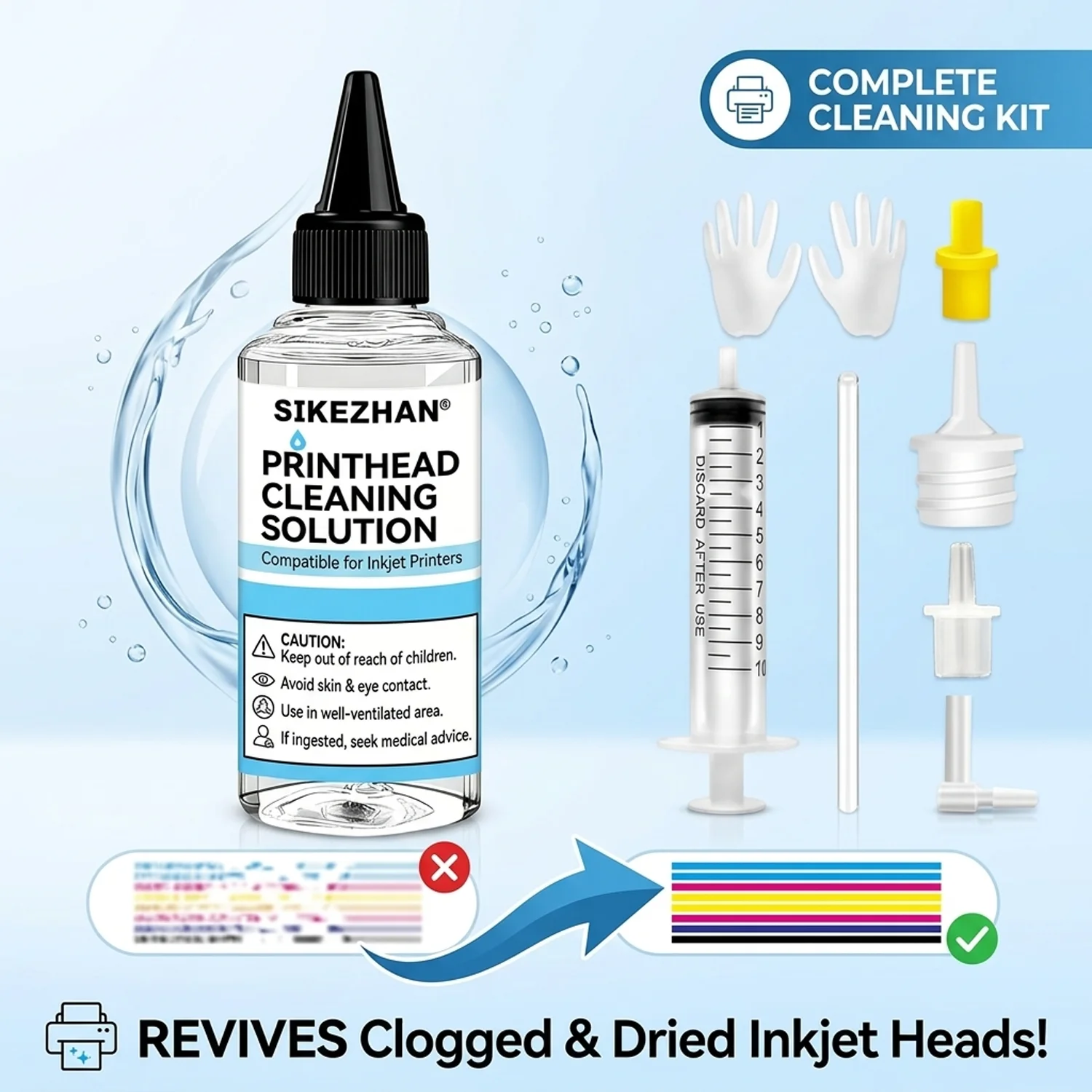 500ml Printer Head Cleaning Solution Kit for Epson, HP, Canon, Brother Inkjet Printers. Professional Liquid Nozzle Cleaner Tool