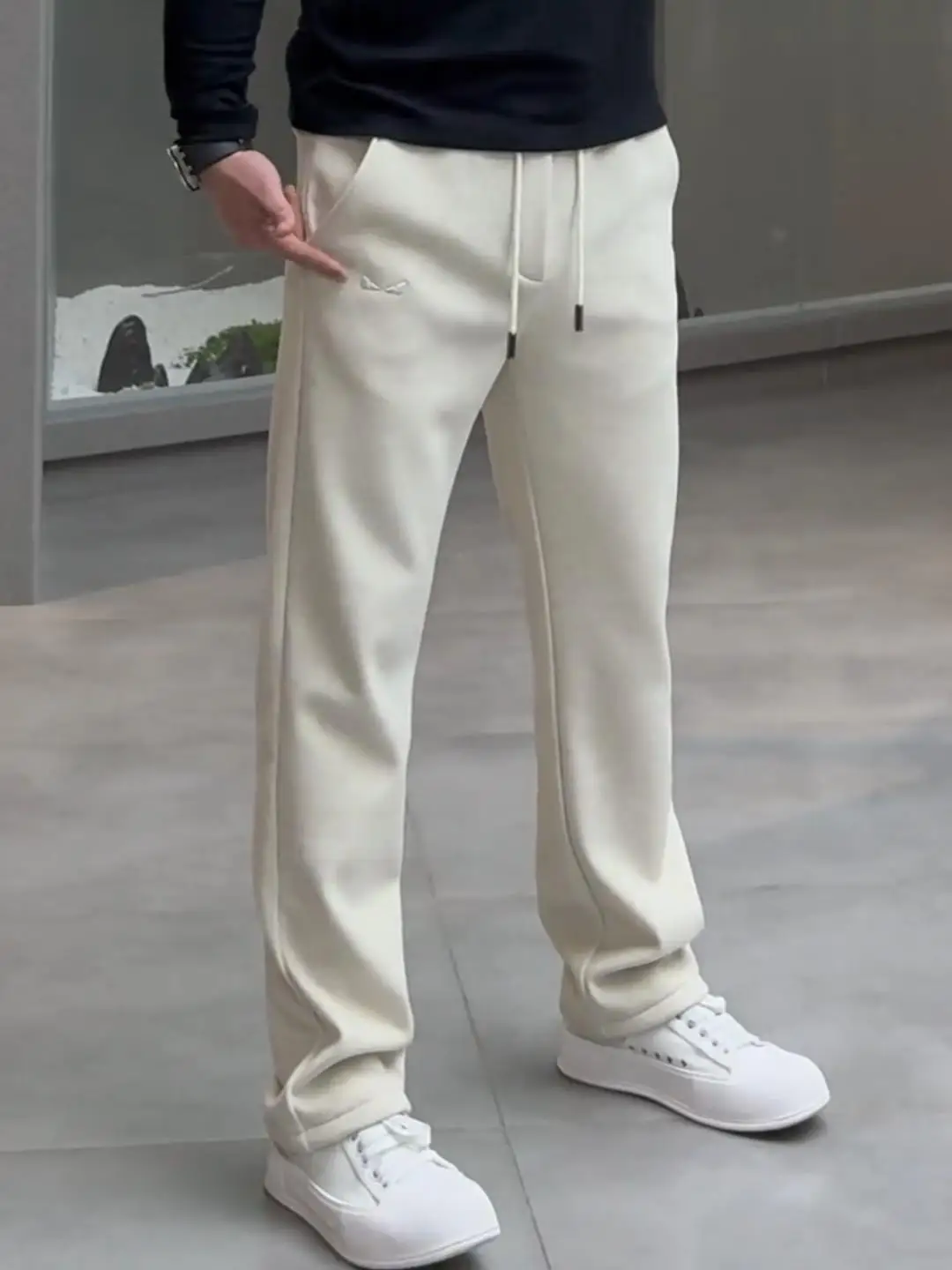 

Faionable Slim Fit Straight Leg Casual Pants for Men High Elastici Anti-Bacterial Youthful Sle Autumn Winter Leisure Tr...