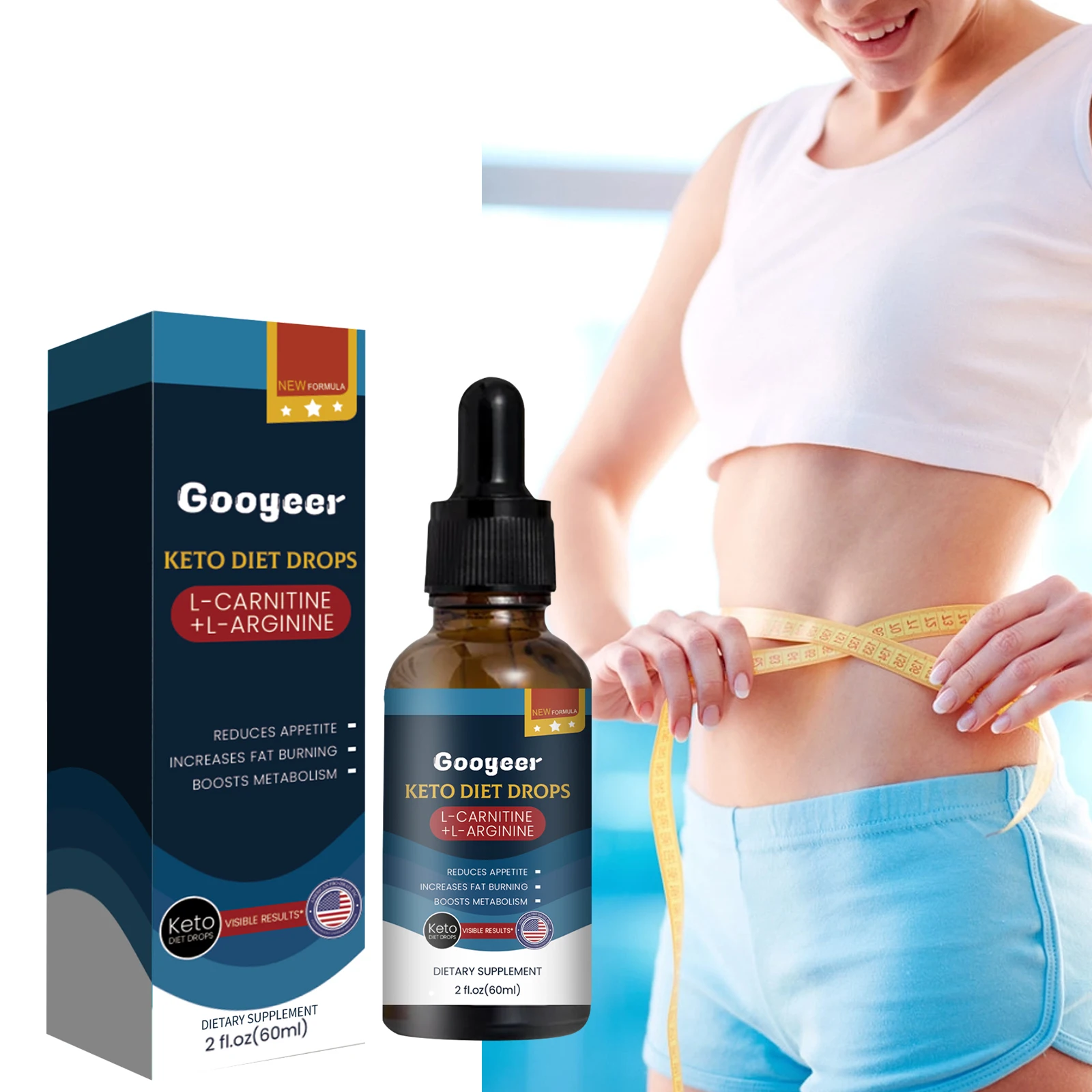 Keto Diet Drops Weight Management Metabolism Balance Energy Diet Support with L-Carnitine 60 ML Dietary Supplement for Shaping