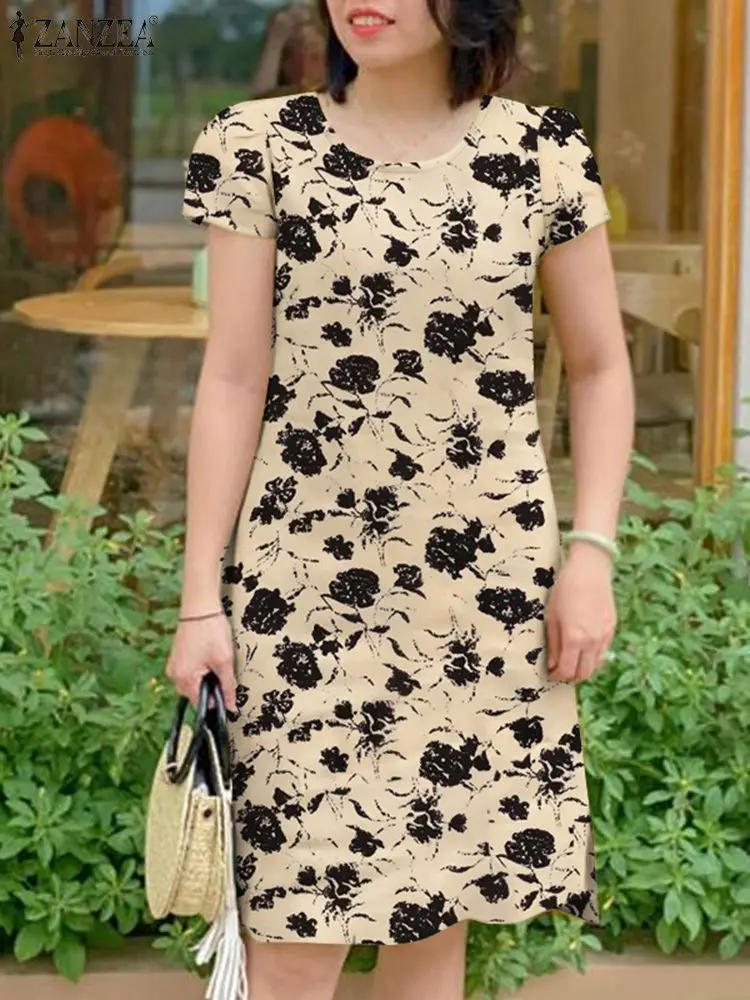 2024 ZANZEA Summer Bohemian Women Floral Printed Sundress Fashion Casual Work Vestido Elegant O Neck Short Sleeve Holiday Dress