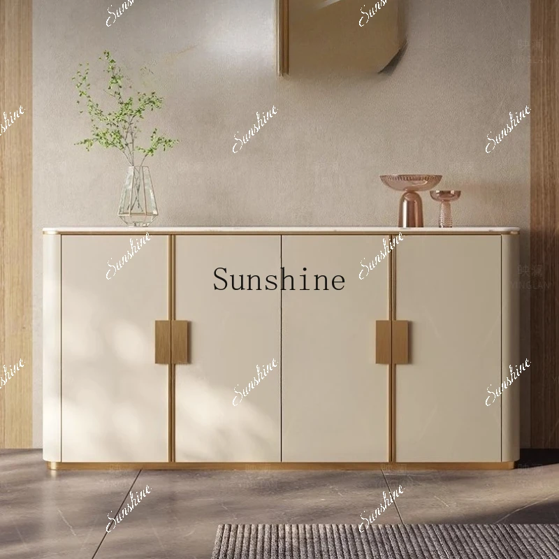 Modern simple guest restaurant against the wall, rock slab saddle leather side cabinet  FT