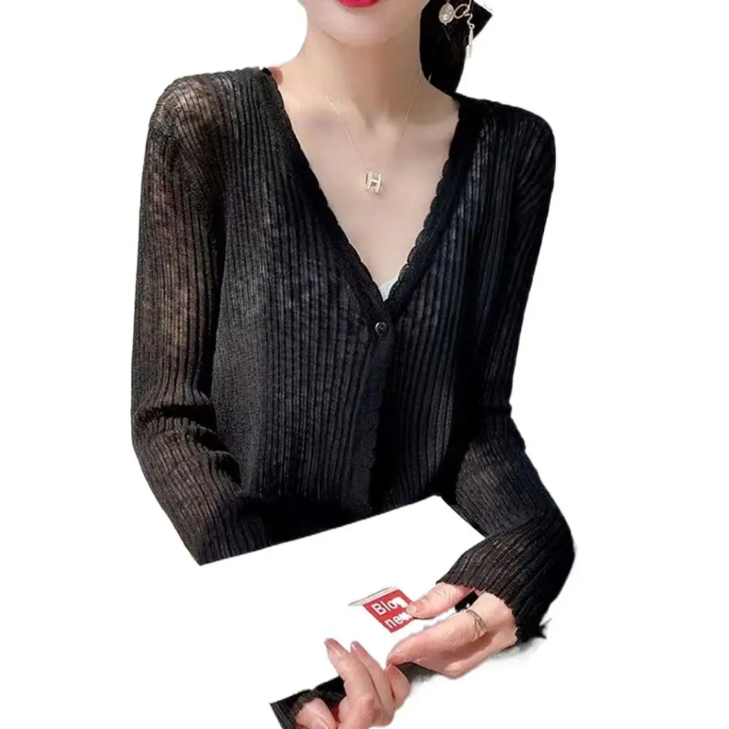 Kardigan Rajut Sutra Tipis Musim Panas Wanita, Rok Pendek Pelindung Sinar Matahari dengan Tali Selempang, Mantel Kecil, Selendang, Atasan Luar