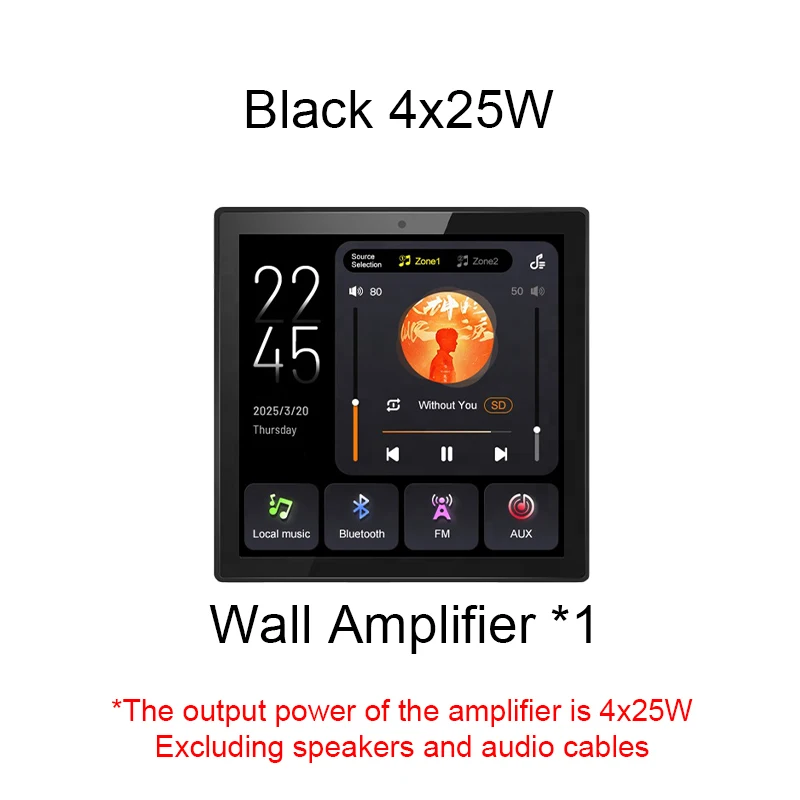 2-zone audio volume wandversterker, meertalig, 4 inch touchscreen, Bluetooth, TF, FM, geluidsgeregelde bedieningspaneel, plafondluidsprekersysteem