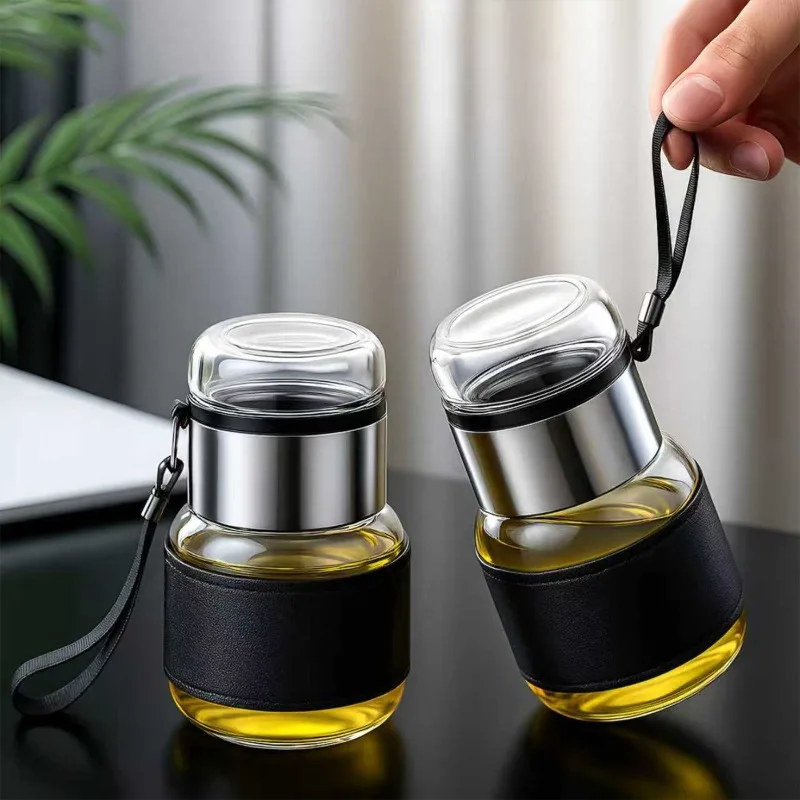 ins high value pier pier glass transparent tea cup portable car water cup hand cup anti-scalding tea separation cup