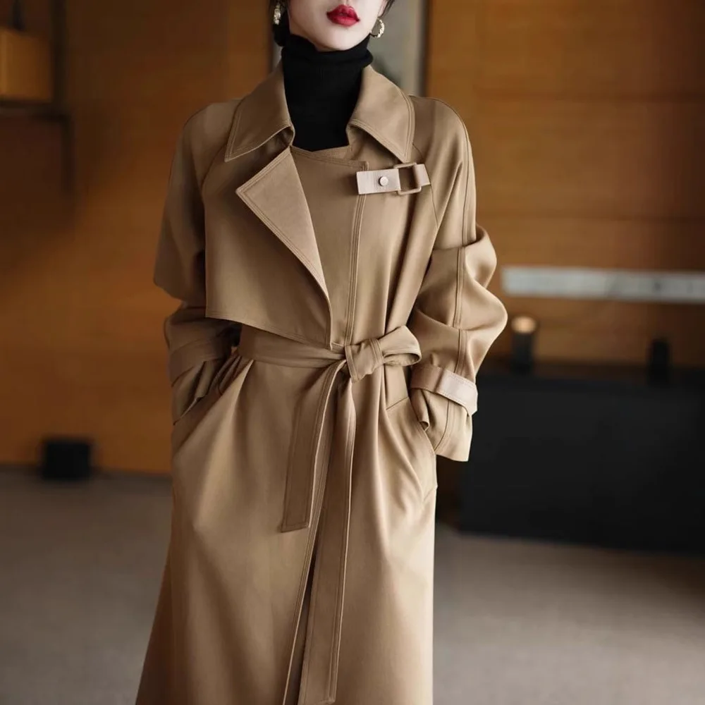 

Женский плащ средней длины на весну и осень, модное офисное женское драпированное пальто, ветровка, пальто, плащ для женщин