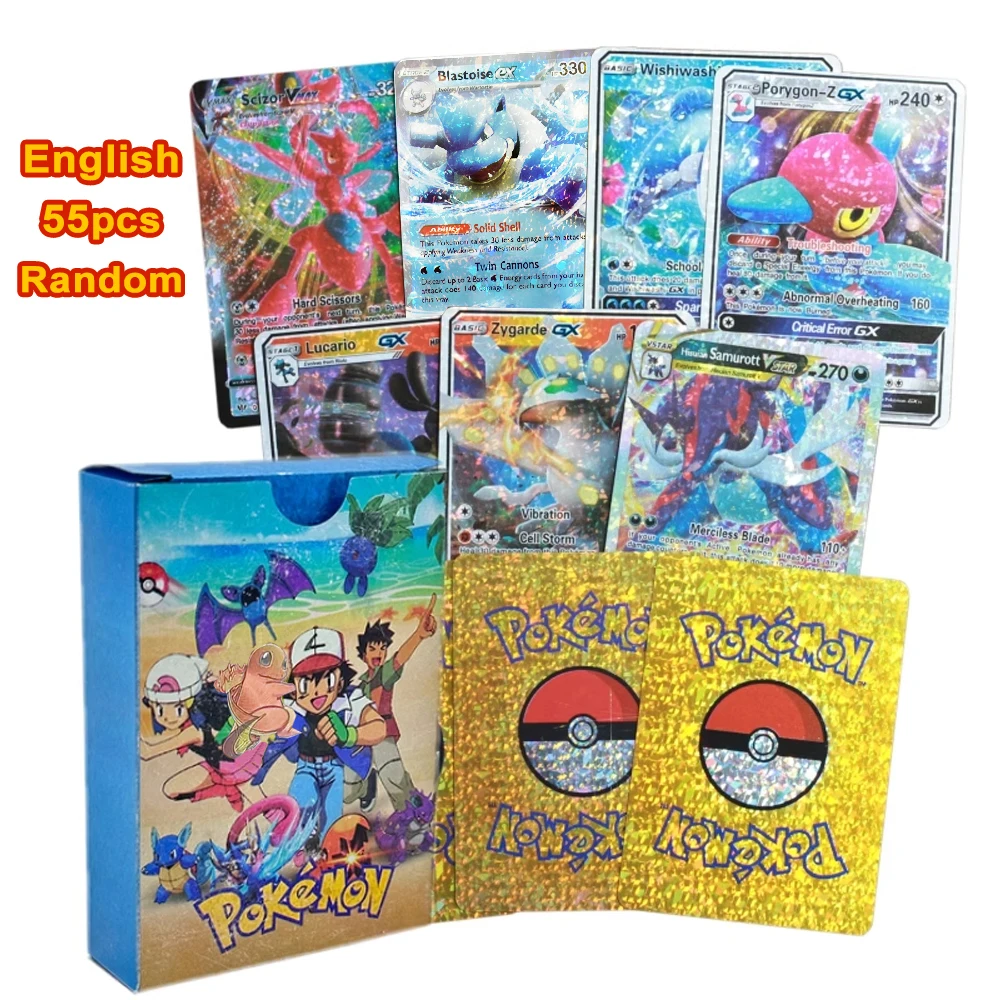 Brilhante 3D Pokémon Cards para Crianças, Vmax, Gx, Charizard, Pikachu, Coleção de Negociação, Batalha, Colorido, Inglês, Brinquedos Presentes,