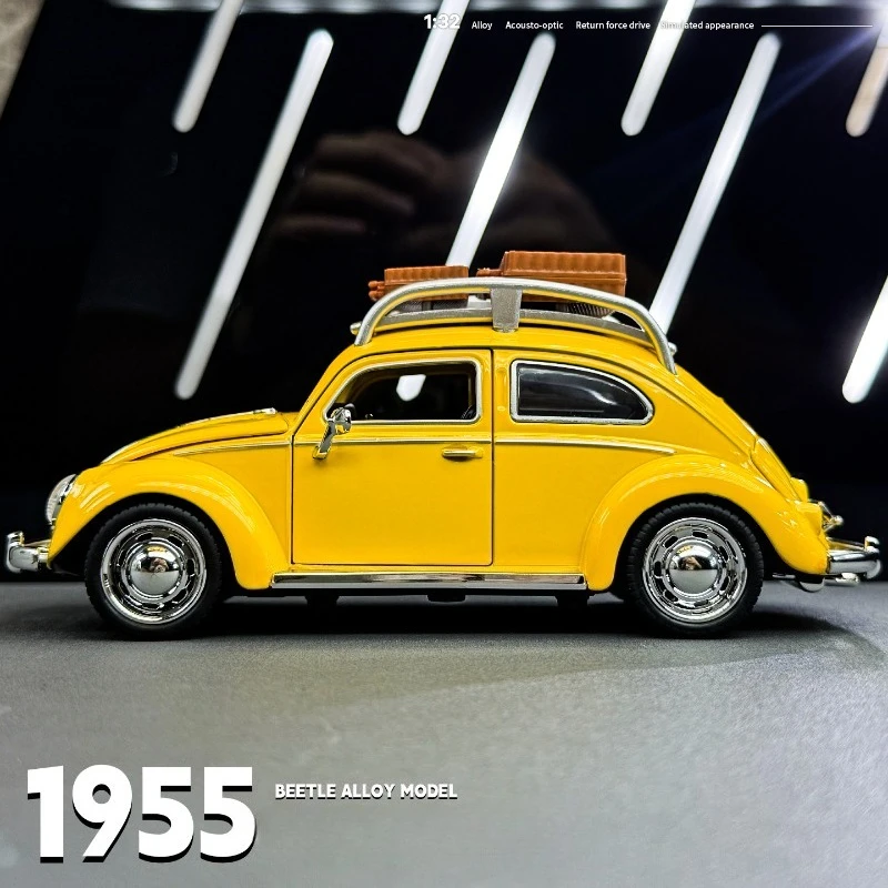 1:32 VW Beetle 1955 Vintage Alloy Car Model Sound Light Children Boy Diecast Metal Toy Vehicle Gift Collection Miniature Voiture