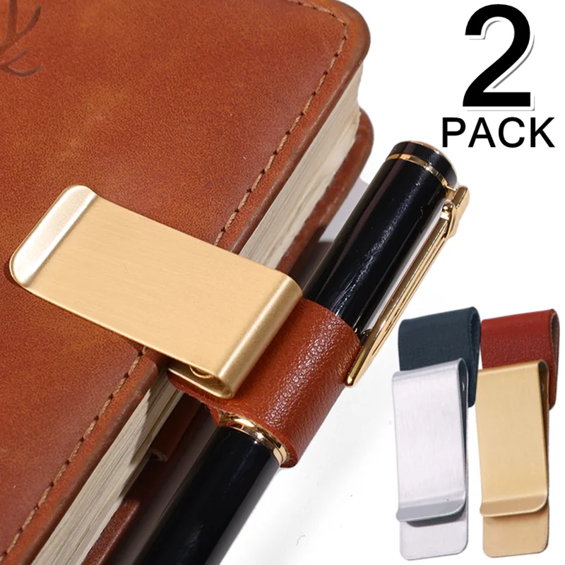 1/2Pcs Pen Loop For Notebook Vintage Leather Metal Journal Notebook Pencil Holder Bookmark With Clip Clipboards Pen Holder Clips