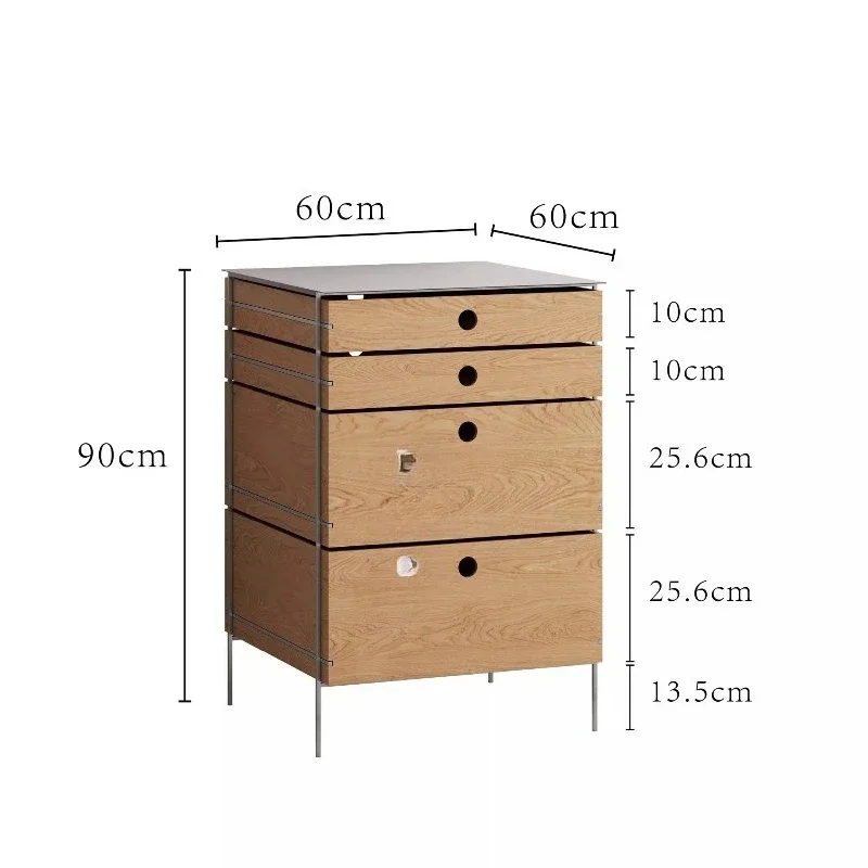 Stainless steel solid wood chest cabinet small apartment multi-layer storage cabinet
