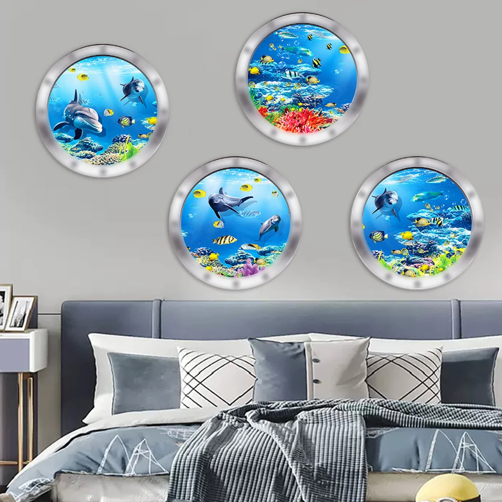 3D 30*30cm Underwater World Biology Wall Stickers Make Your Room Full Of Vitality Underwater World Decorate Fake Window Sticker