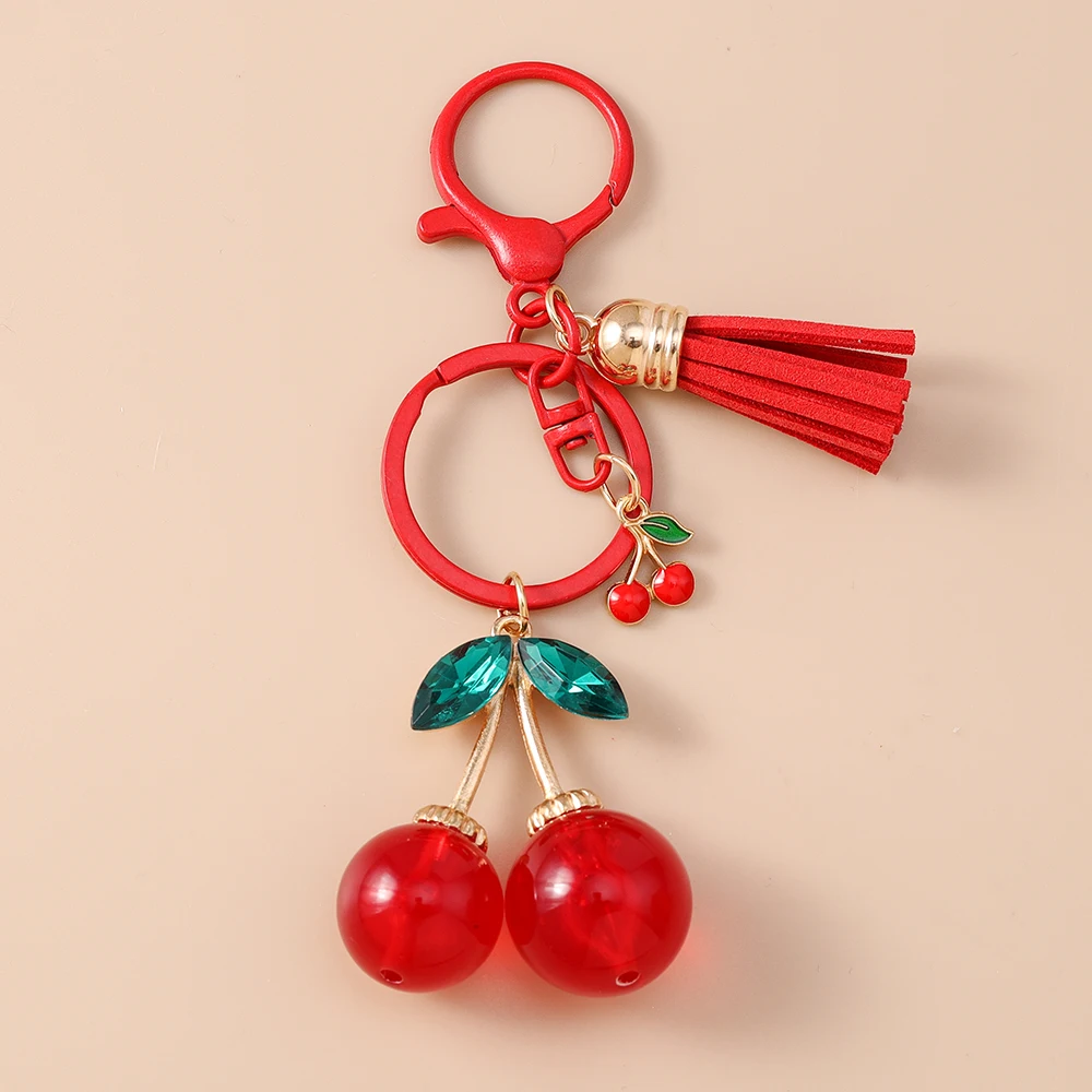 Fashion Resin Simulation Fruit Keychain Women Girls Chilli Strawberry Cherry Key Ring Pendants for Handbag Decor Jewelry Gifts