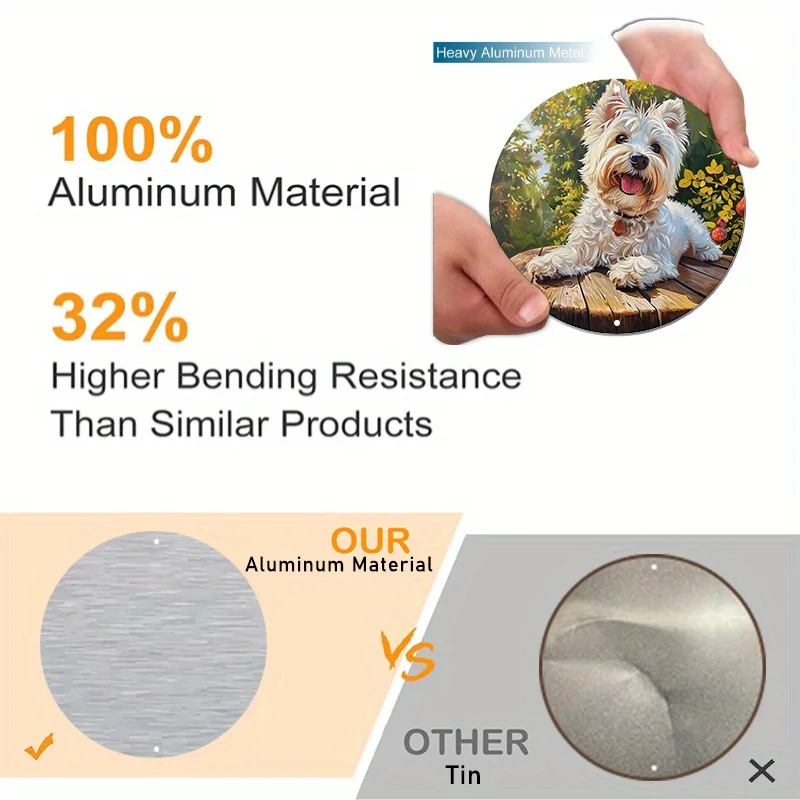 West Highland White Terrier Round Metal Sign, Waterproof Aluminum Dog Art Door, Wall Wreath Decor, 8 \