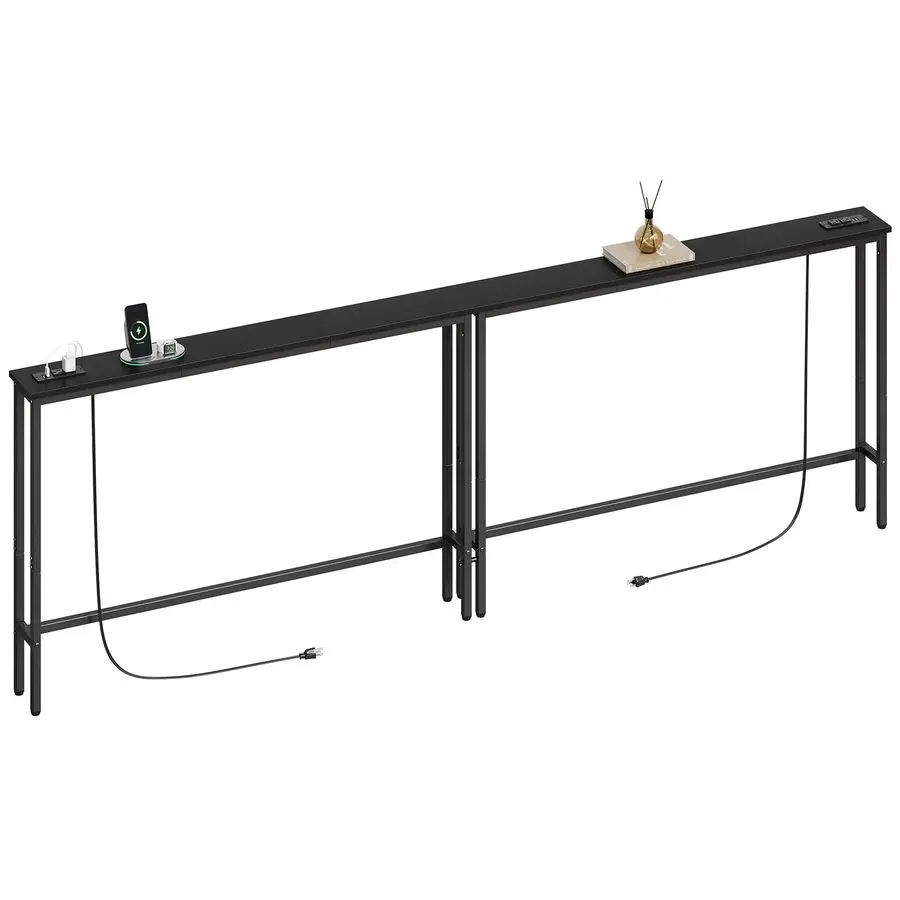 94.5 Narrow Console Sofa Table with Power Outlet, 5.9 Behind Couch Table with Charging Station, Long Entryway Tables for Living