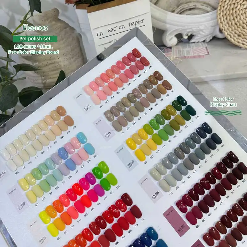 Eleanos High End 128pcs TPO Free Gel Nail Polish Set For Manicure Nail Art Salon 15ml Soak Off UV LED Gel Glitter Varnish Kit