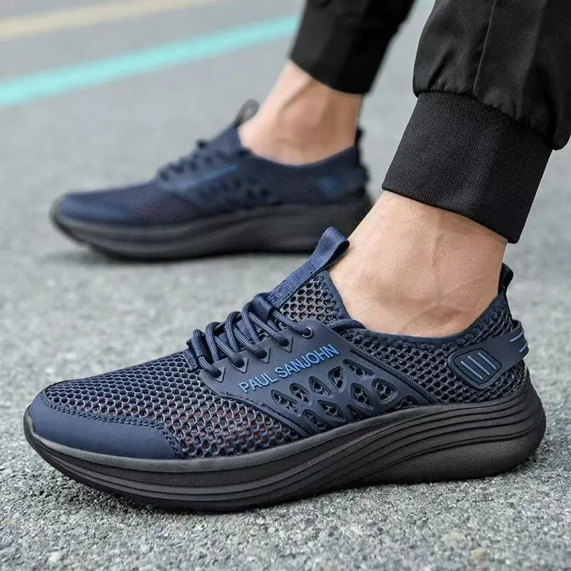 

Мужские летние новые кроссовки с сетчатым верхом и шнуровкой, мягкая подошва, дышащие, легкие, нескользящие, для бега и ходьбы.