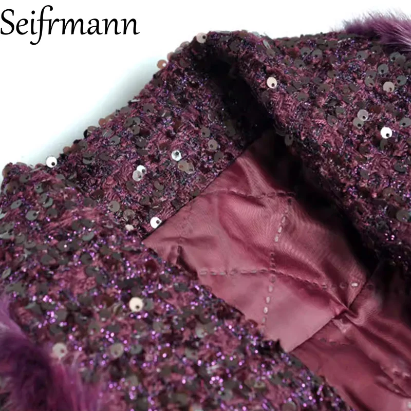 Seifrmann 2026 Frühling Damen Neue Modische Revers Langarm Glitter Zweireihige Schnalle Taille Cinching Clip Baumwolle Dicker Mantel