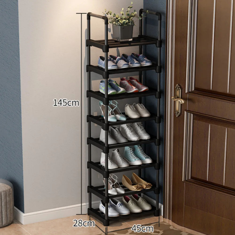 8 Tier Shoe Rack Large Capacity Simple Shoe Cabinet Metal Narrow Tall Shoe Shelf Space Saving Standing Multi-Layer Household