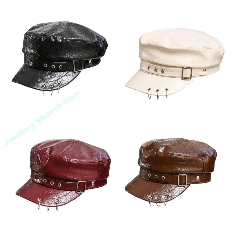 

R7UF Gothic PU Leather Hat vintage Unisex Design Comfortable Wear for Women