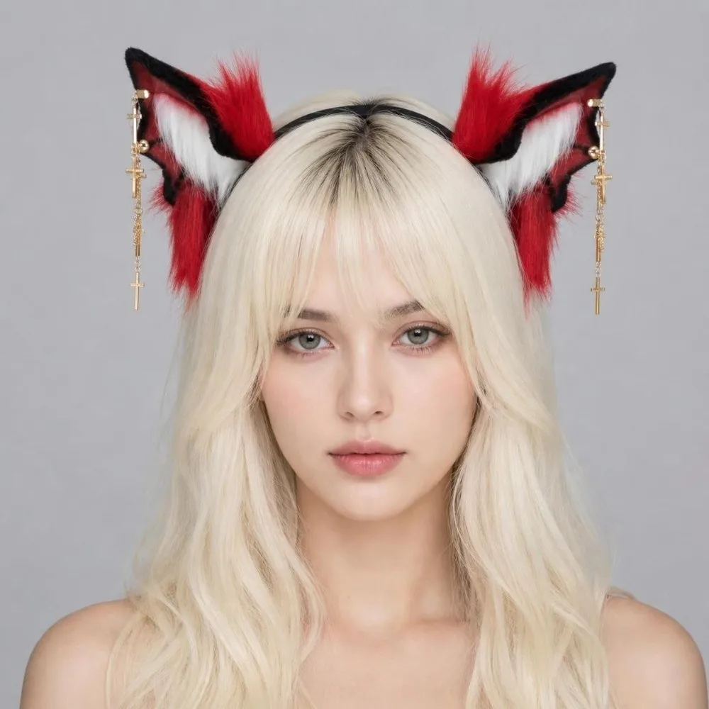 Artificial Cosplay Bat Beast Ears Headband Furry Animal Lolita Ears Headwear Reusable Hair Accessories Cosplay Headband Photo