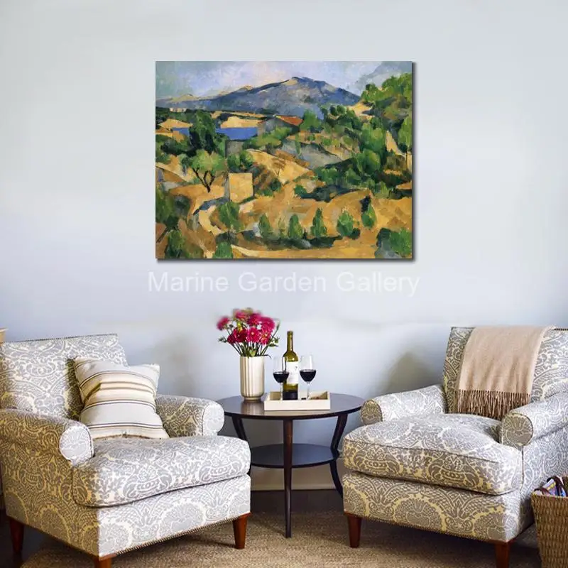 لوحة فنية للمناظر الطبيعية على القماش مرسومة يدويًا كلاسيكية بول سيزان عمل فني مونت سانت فيكتير لوحة تجريدية ديكور غرفة المعيشة كبيرة